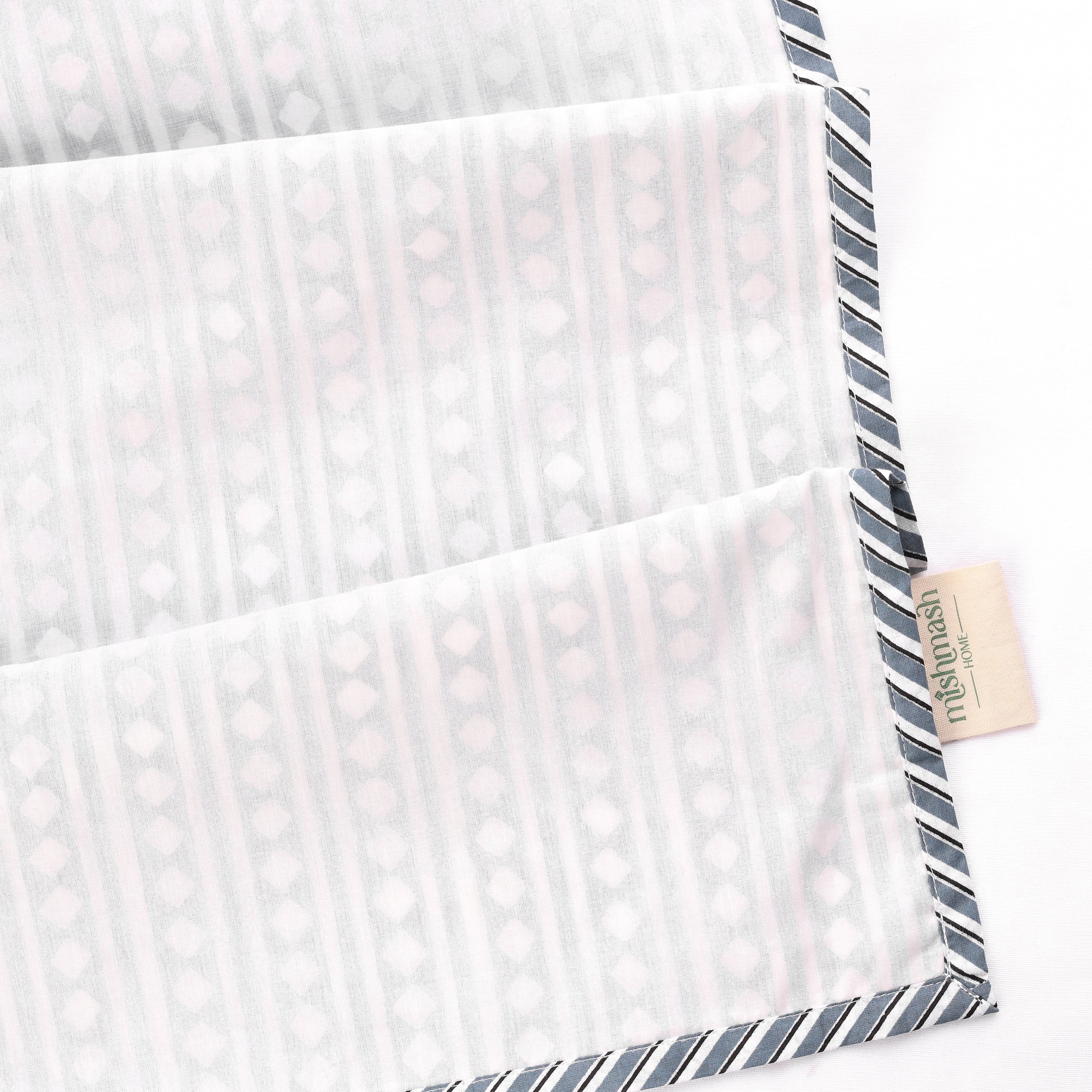 White cotton dohar blanket with a striped border. buy double bed dohar for summer