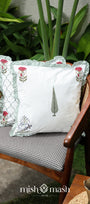 Two cushion covers sitting on a chair. Cushion covers online. Set of 2.