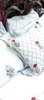 Pure cotton double bed bedsheet in 300tc pure cotton with floral and geometric block print.
