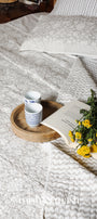 Quilted reversible cotton bed spread online in grey floral and chevron pattern