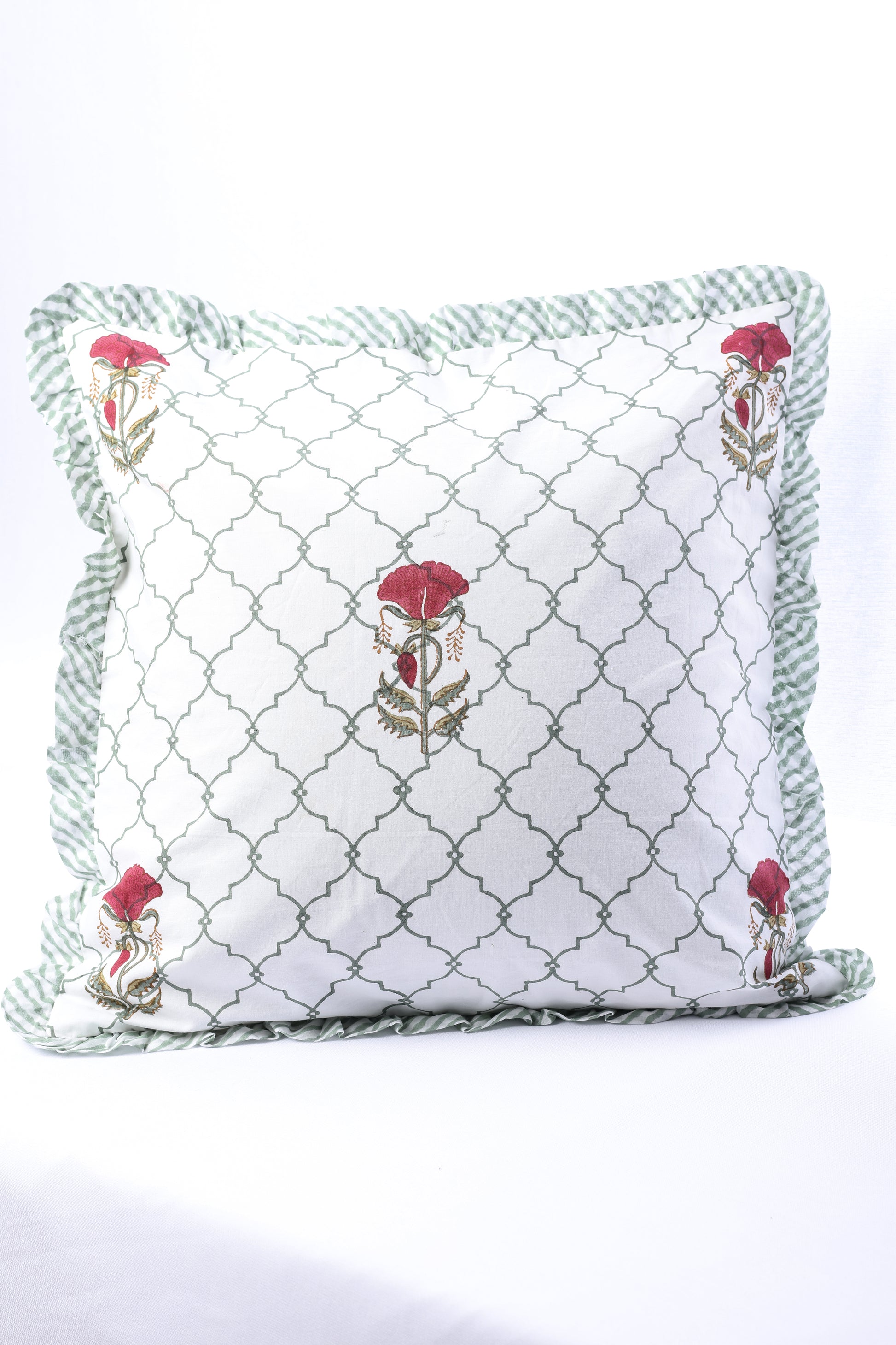 Festive cushion covers online with floral patterns on a white background