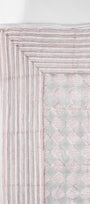 Reversible cotton bed spread with red and grey checks  on a white background on one side