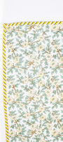 Floral patterned cotton bed cover with a yellow border on a white background. buy cotton bedspreads.