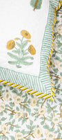 Close-up of floral bed cover set made in pure cotton. buy bedspeads online.