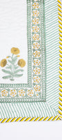 Decorative cotton bed cover with floral pattern and yellow accents. buy bedspreads online