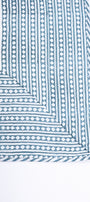 Cotton bed cover with blue and white geometric pattern hand block printed. Buy luxury bedspread online.