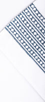 Blue and white block printed bath towel for men in cotton waffle. buy towel online.