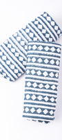 Blue and white cotton hand towels set on a white background. Buy bath linen.