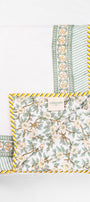 Floral-patterned dohar for summer with green and yellow flowers on a white background.
