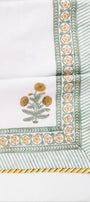 Decorative cotton dohar blanket with floral print and yellow trim on a white background. single bed dohar and double bed dohar.