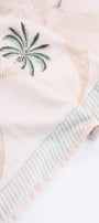 Cotton Dohar with palm tree design and striped pattern on a light yellow mulmul fabric. Buy cotton dohar online.