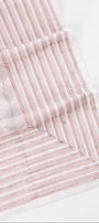 Reversible cotton dohar blanket with red and grey geometric pattern on white muslin cotton