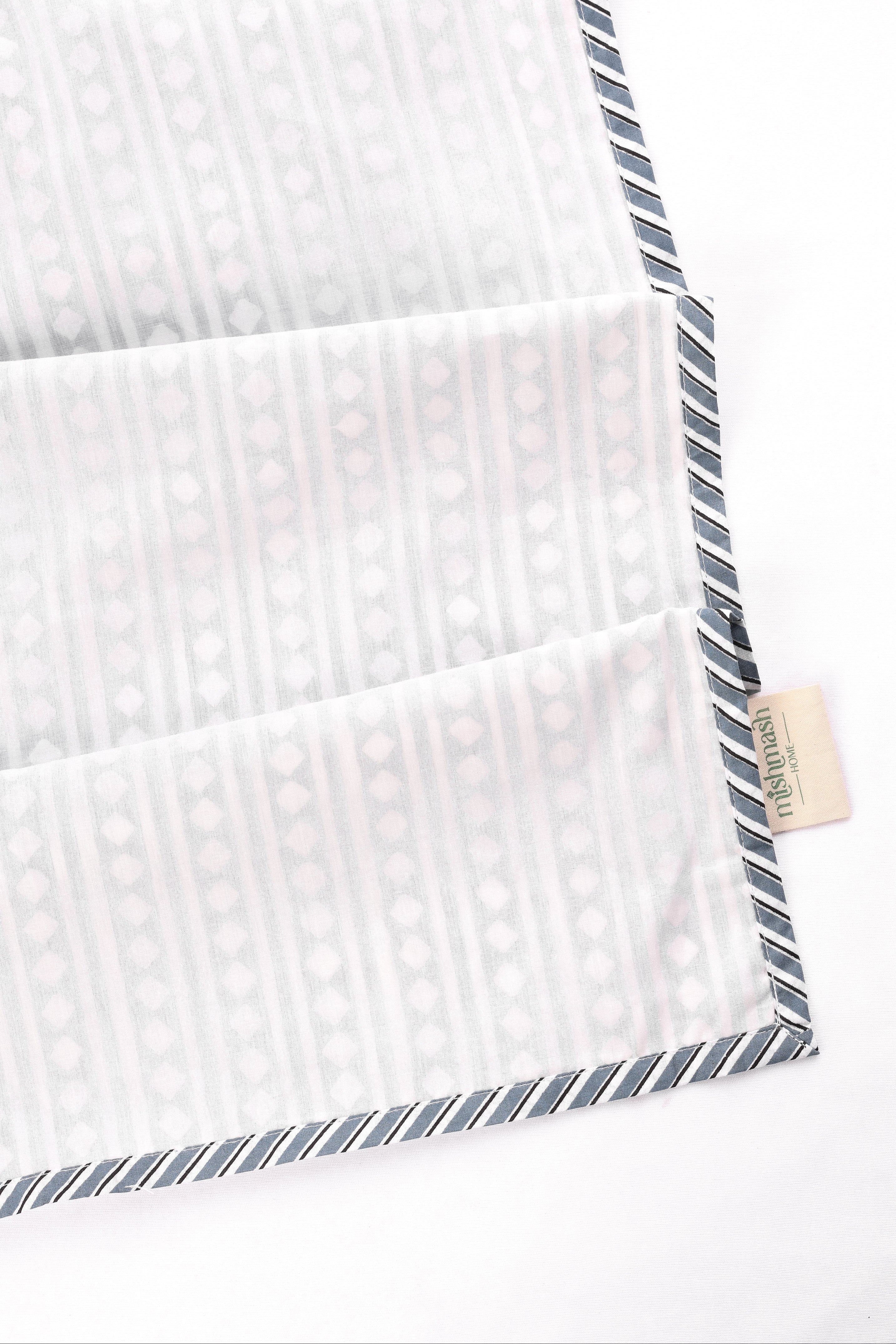 White cotton dohar blanket with a striped border. buy double bed dohar for summer