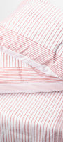 Red and white striped block-printed cotton double bed sheet with matching pillow covers