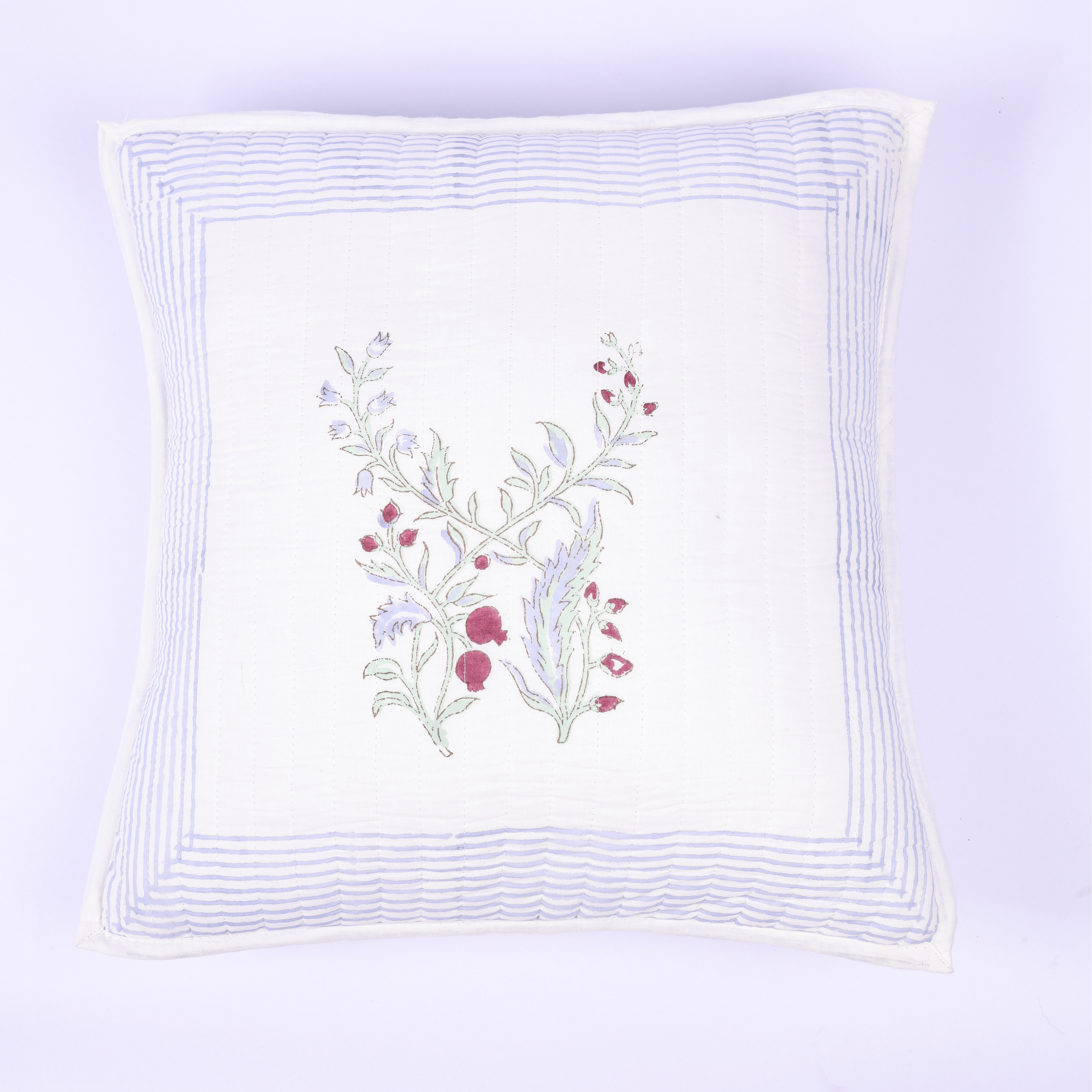 Anar-Kali cotton cushion cover with hand block printed anar motifs