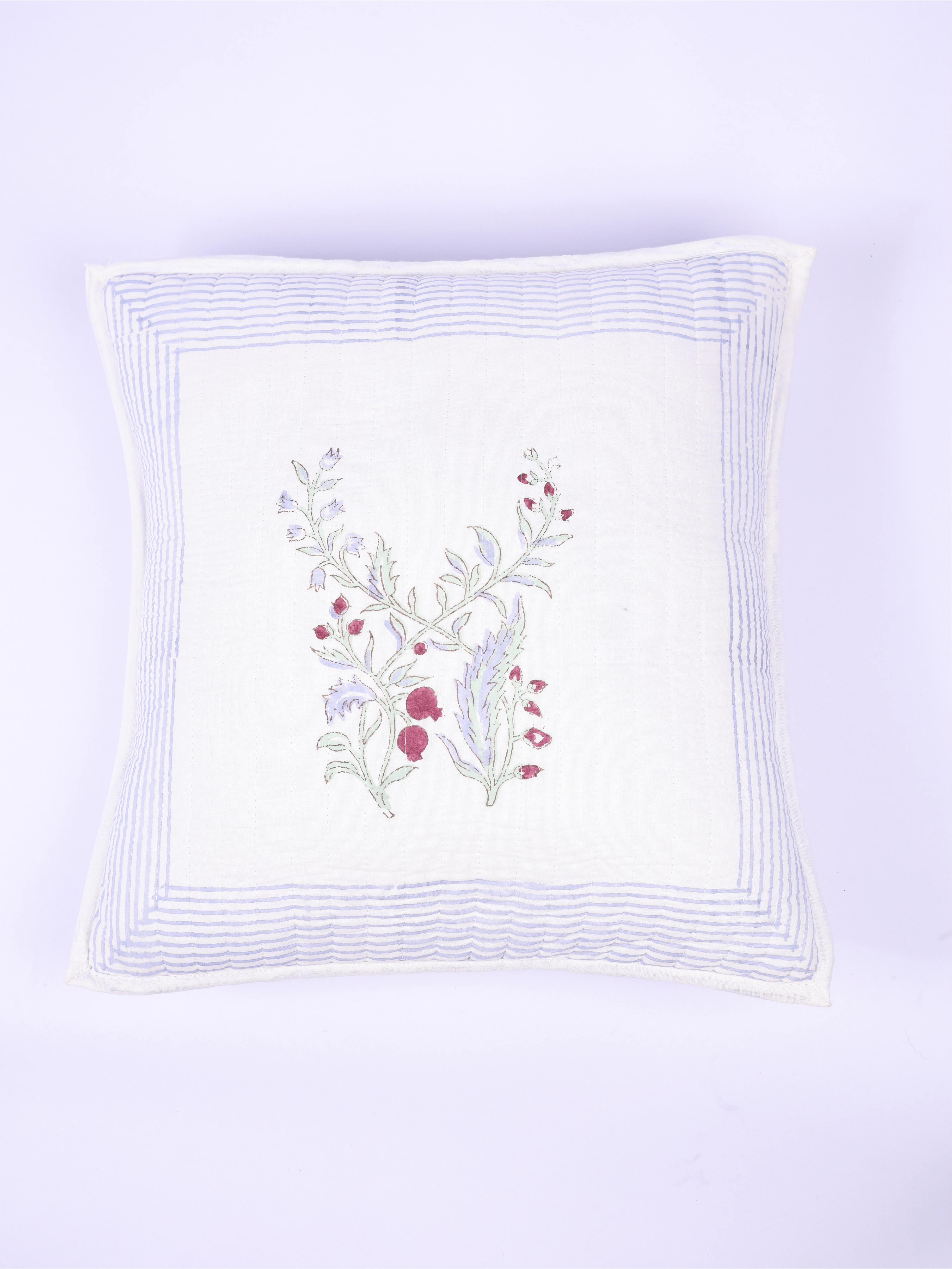 Anar-Kali cotton cushion cover with hand block printed anar motifs