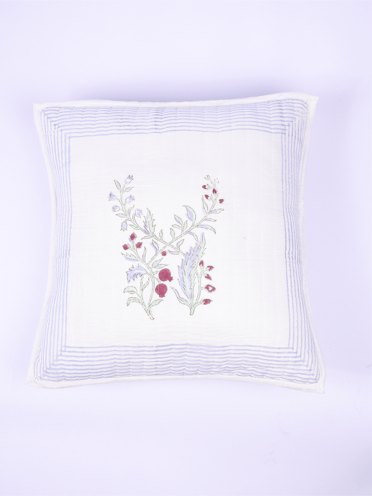 Anar-Kali cotton cushion cover with hand block printed anar motifs