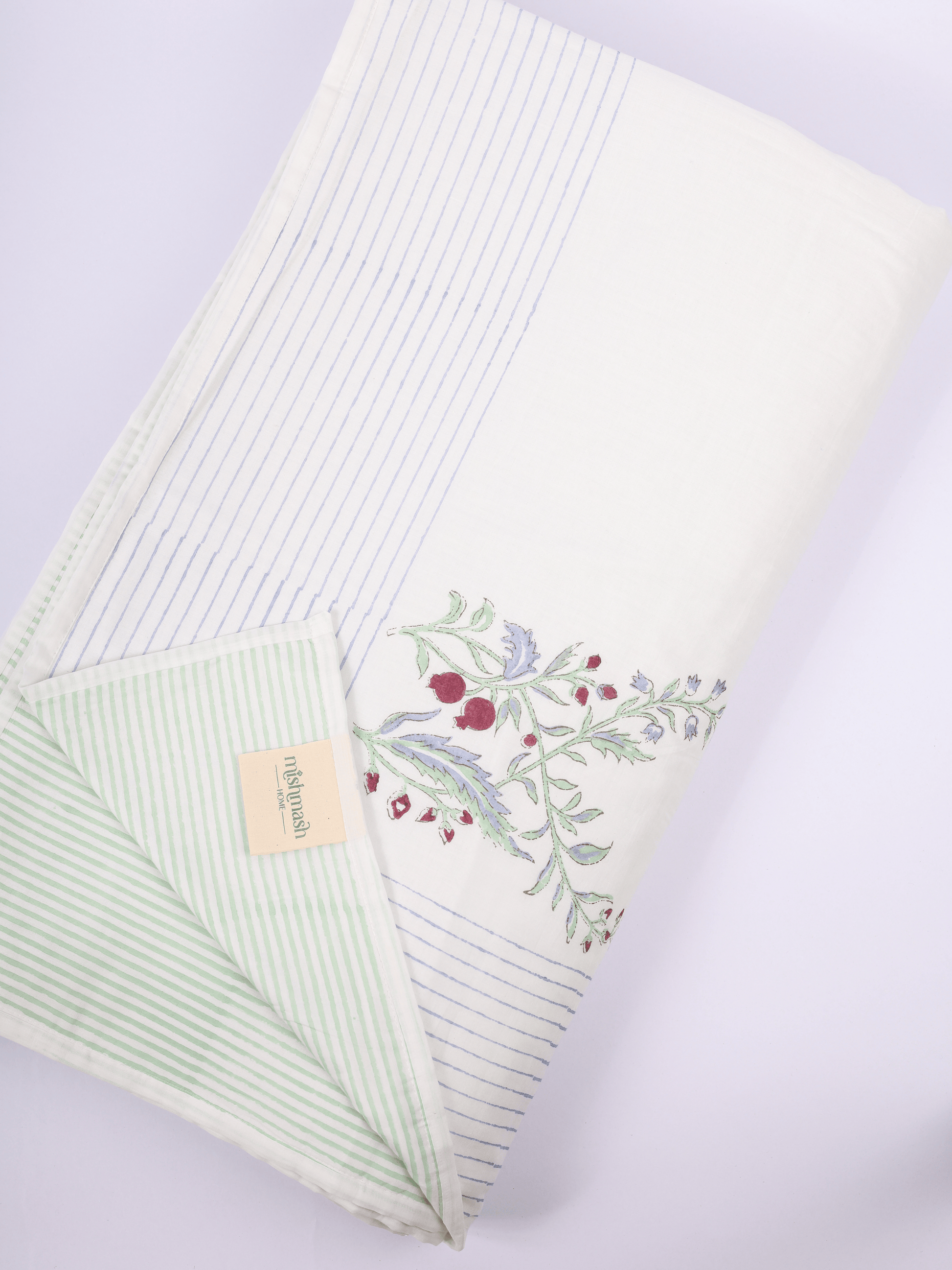 Cotton AC dohar with anar motifs and striped reverse