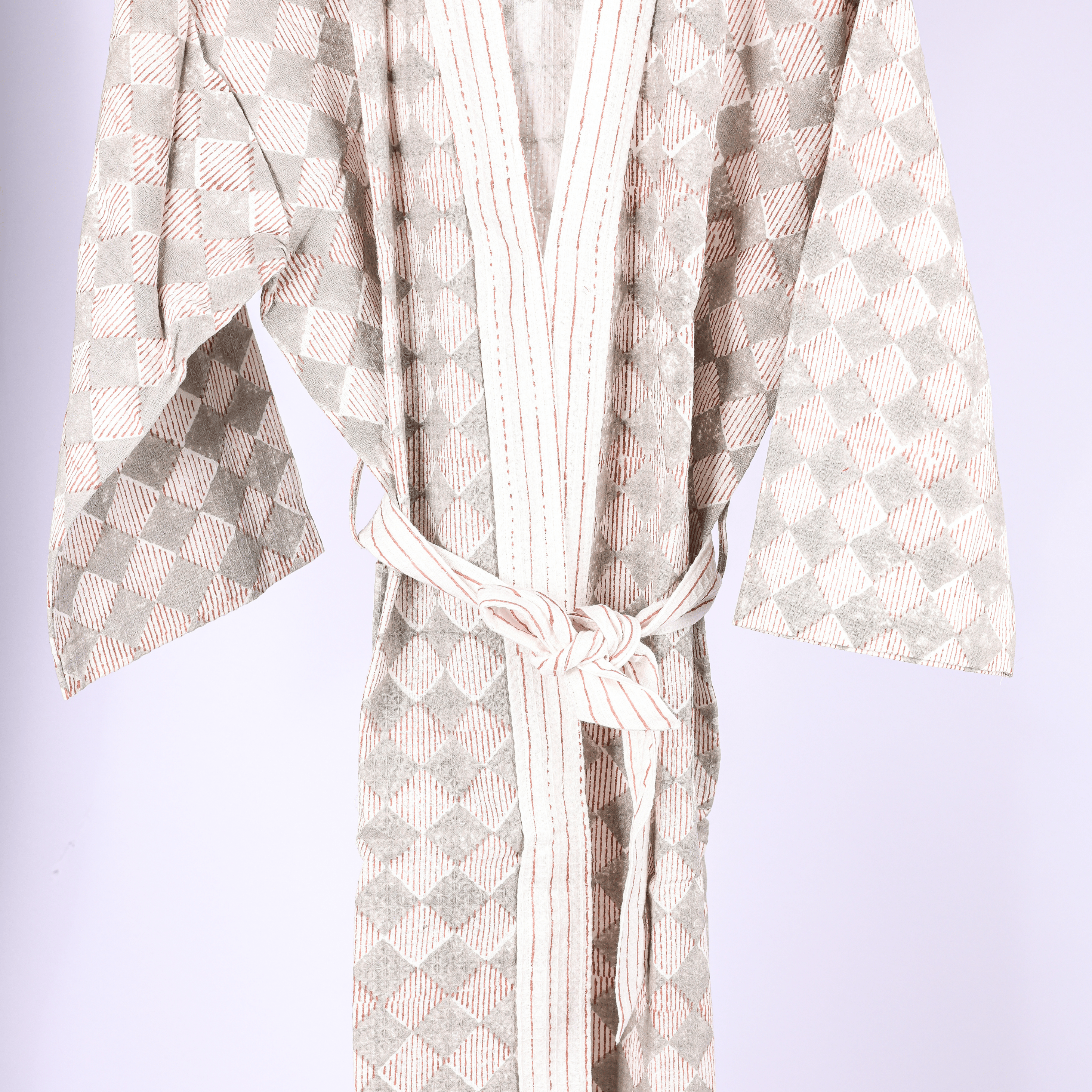 Free size unisex cotton bathrobe with red check print