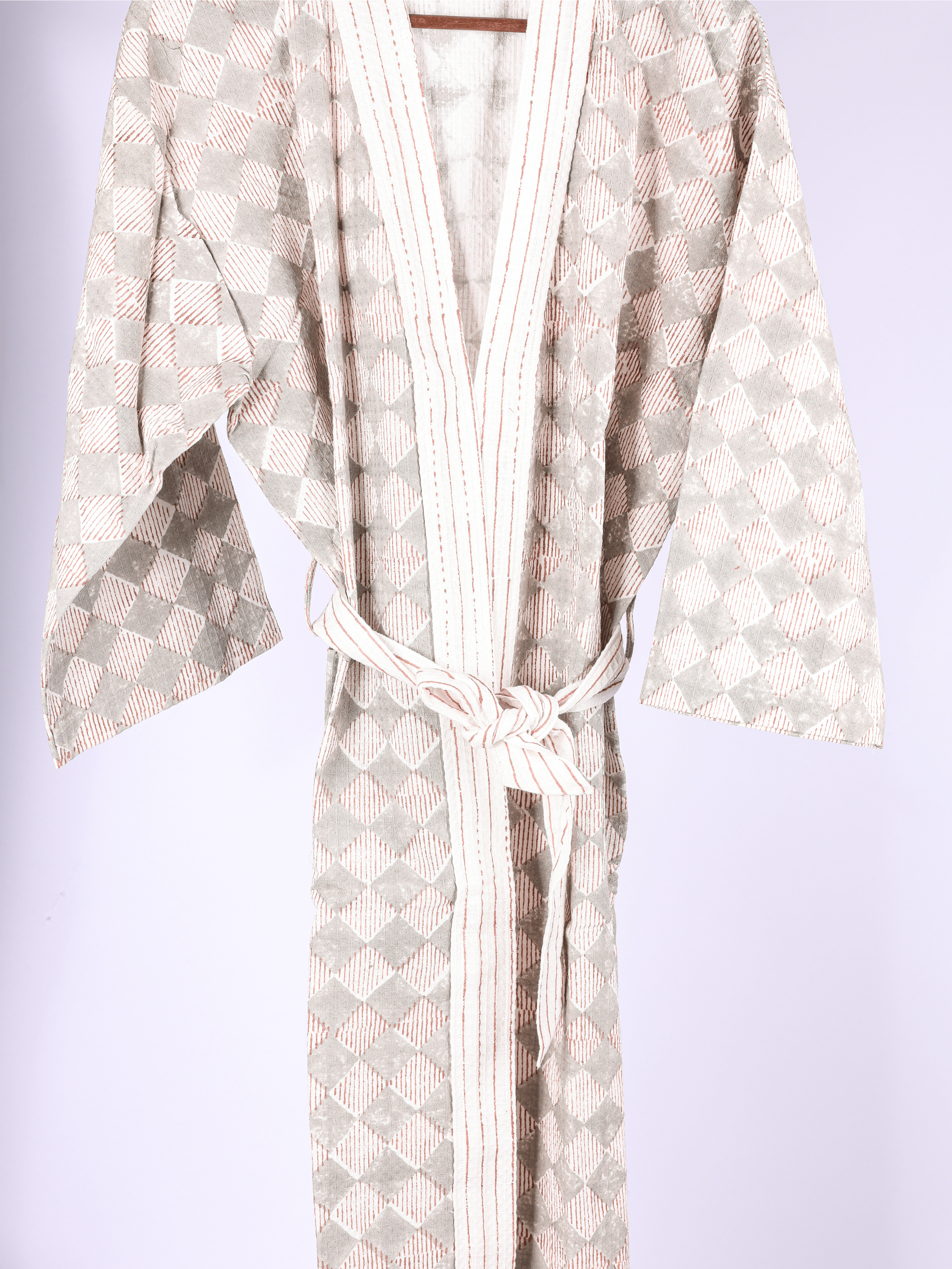 Free size unisex cotton bathrobe with red check print