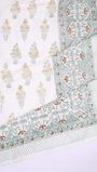 Hand block printed cotton dohar in yellow green and white