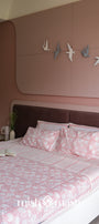 Peach Please double bed cover with matching reversible pillow covers