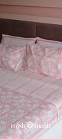 Peach Please double bed bedsheet with peach pink stripes on white