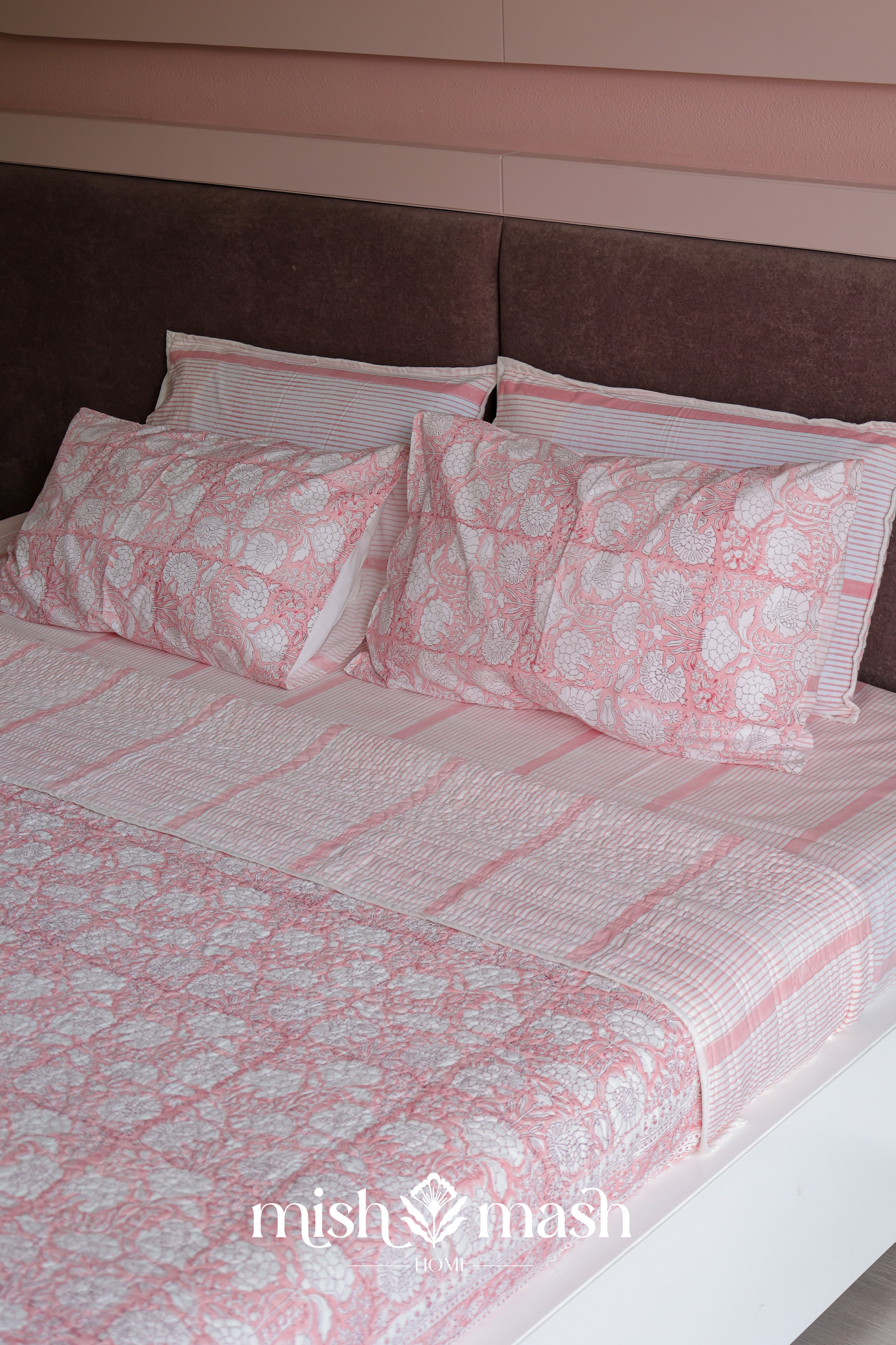 Peach Please Block Printed Double Bedsheet
