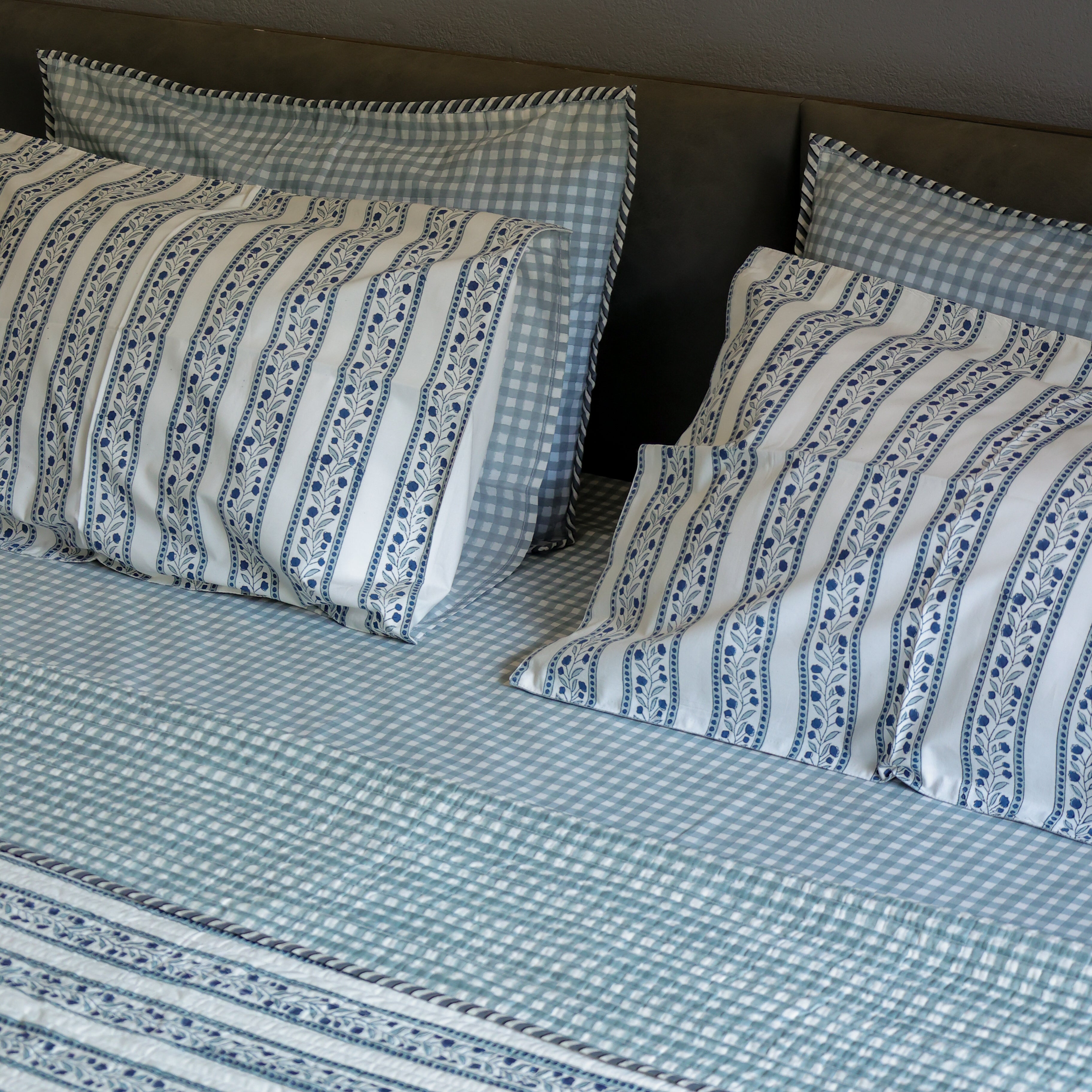 gingham blue cotton bedsheet