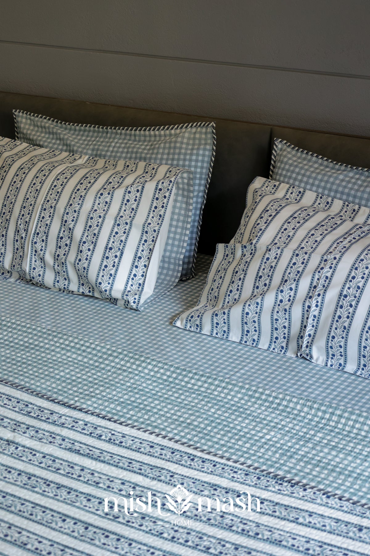 gingham blue cotton bedsheet
