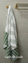 Hand block printed olive green quick dry bath towel