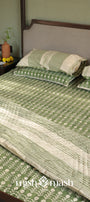Olive green and beige floral cotton bedsheet by Mishmash Home