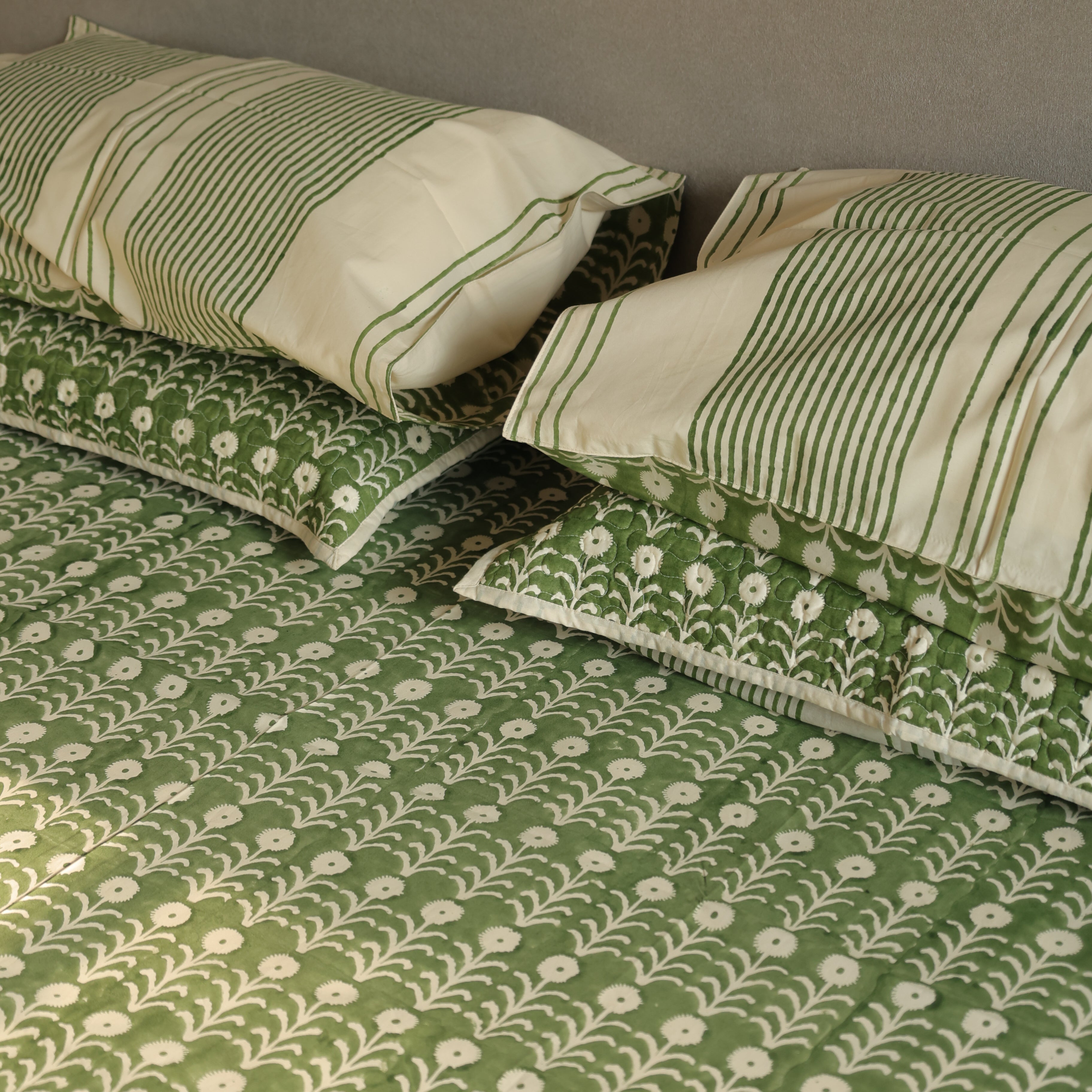 Olive You 300 TC pure cotton bedsheet with beige floral motifs