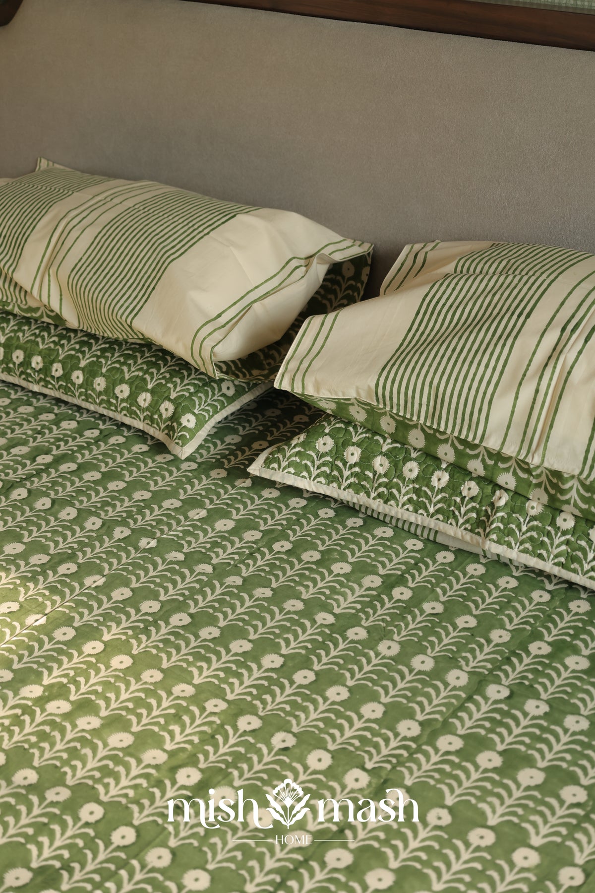 Olive You 300 TC pure cotton bedsheet with beige floral motifs