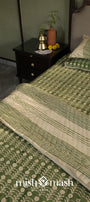 Beige and olive green reversible Jaipuri quilt for all seasons