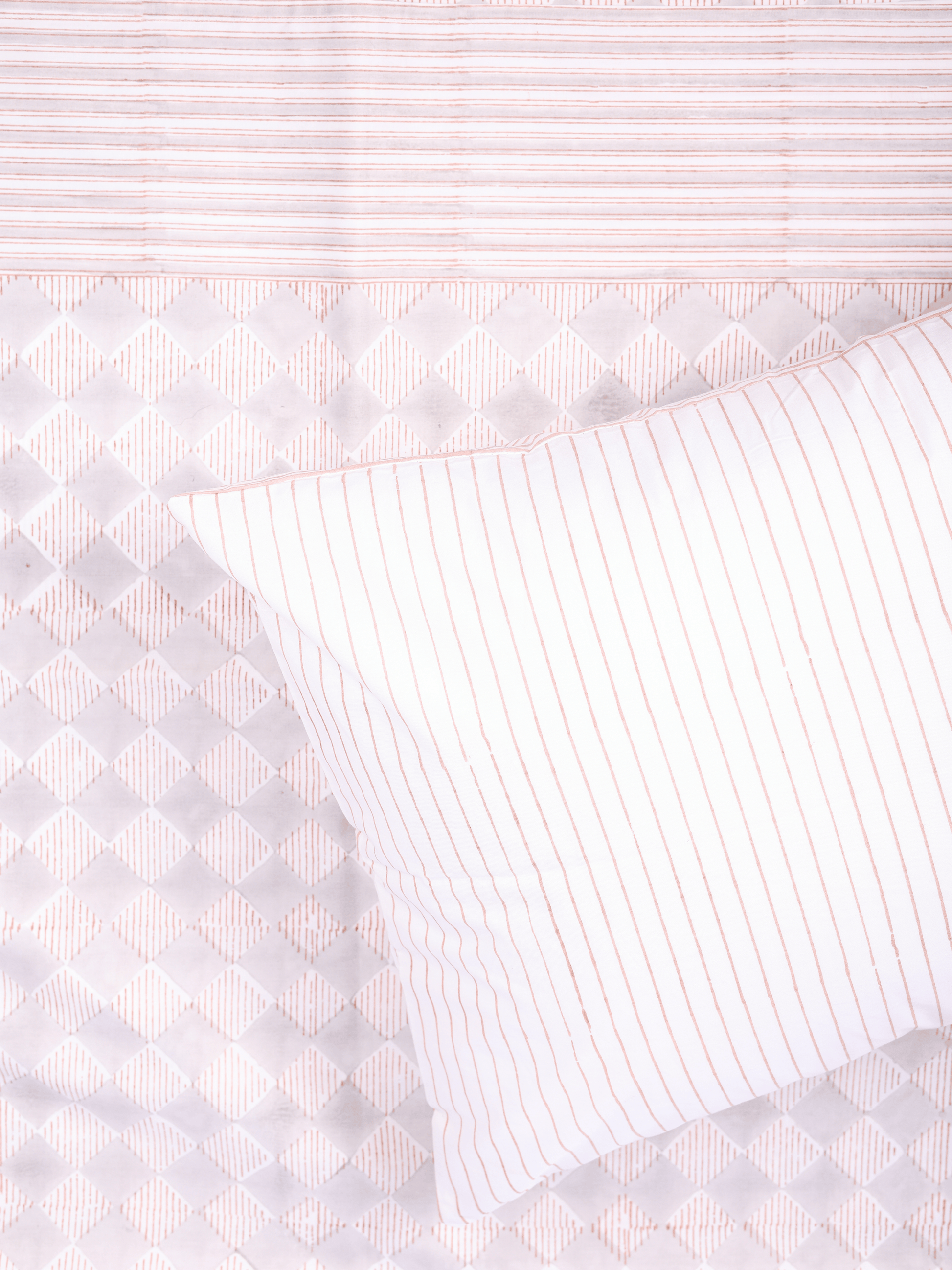 King size hand block printed cotton bedsheet with green checks
