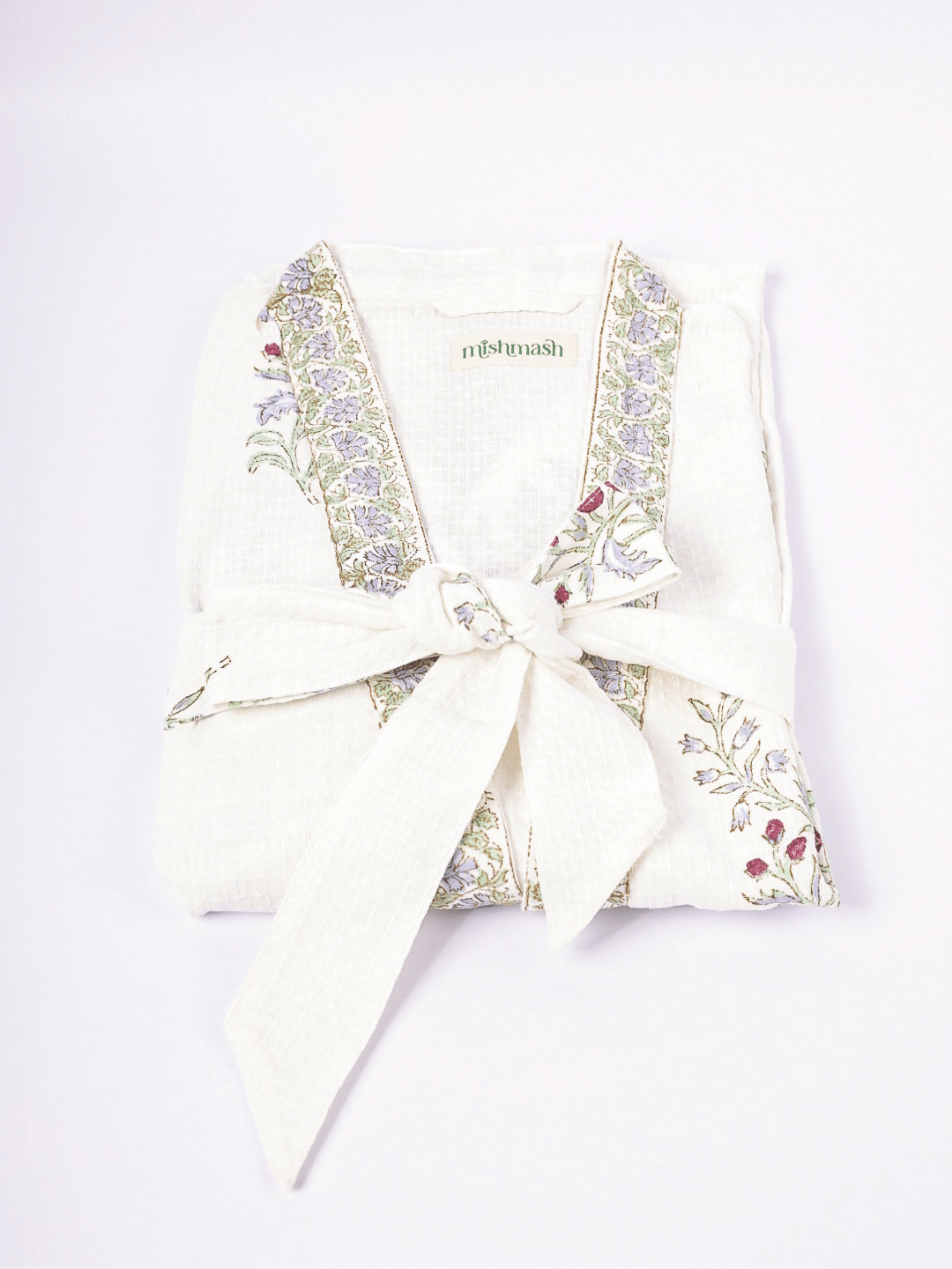 Lightweight waffle cotton bathrobe with detachable belt