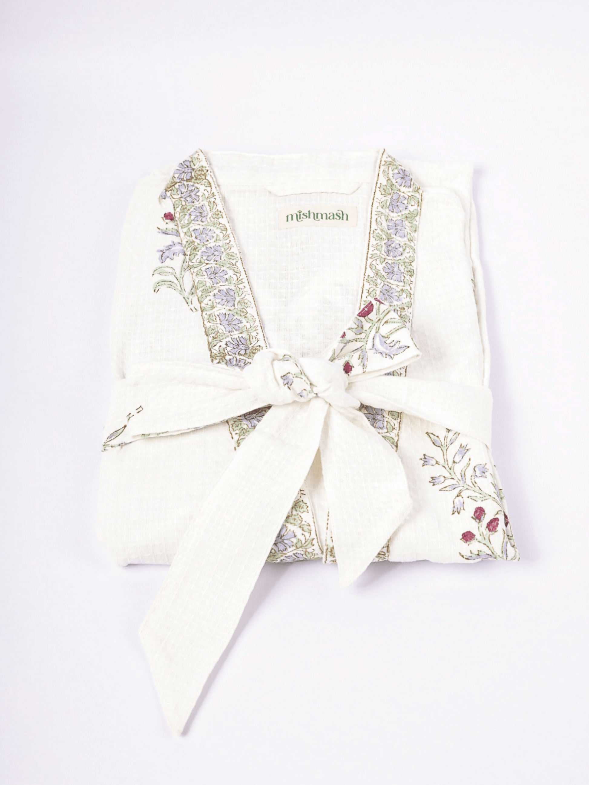 Lightweight waffle cotton bathrobe with detachable belt