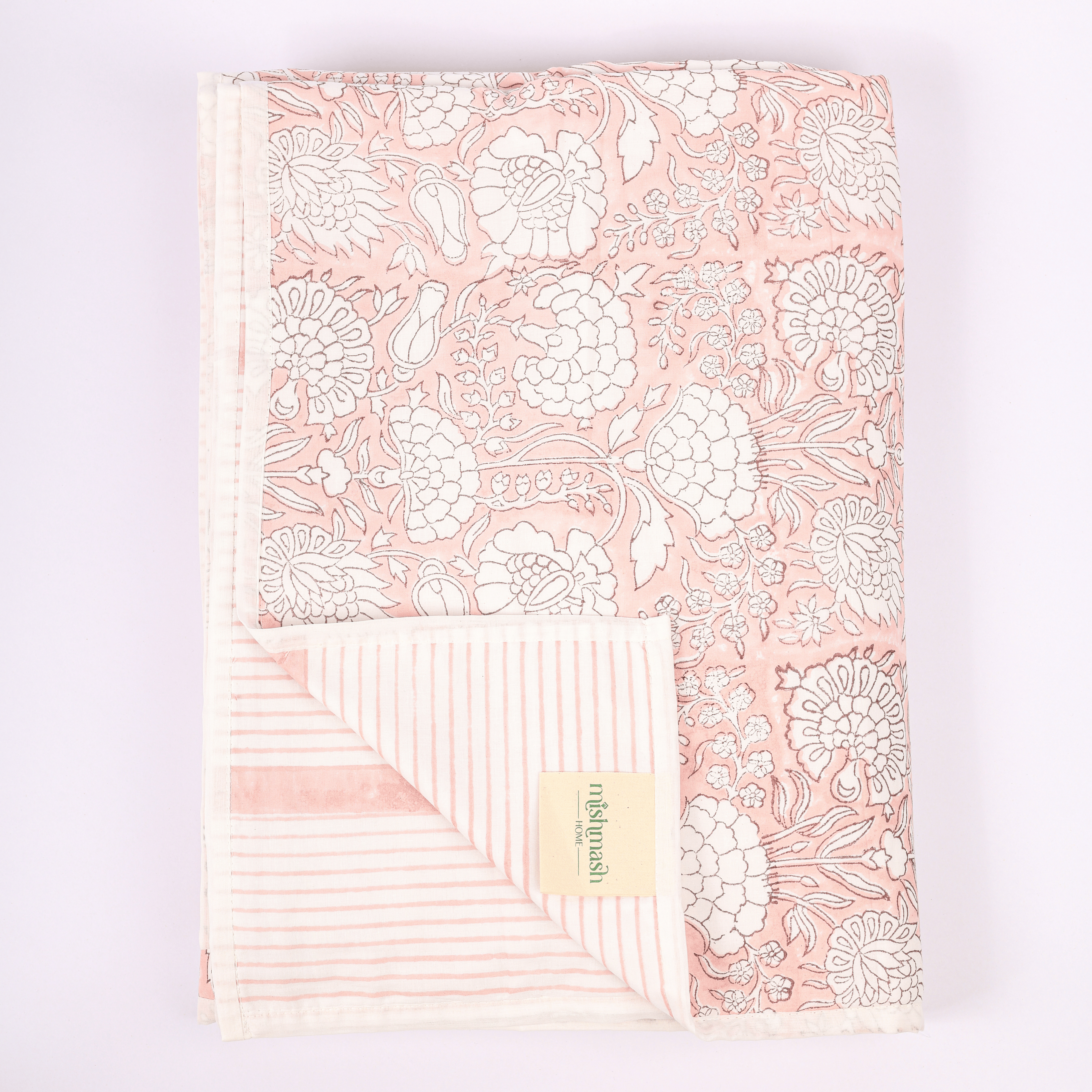 Muslin cotton dohar in peach pink and white