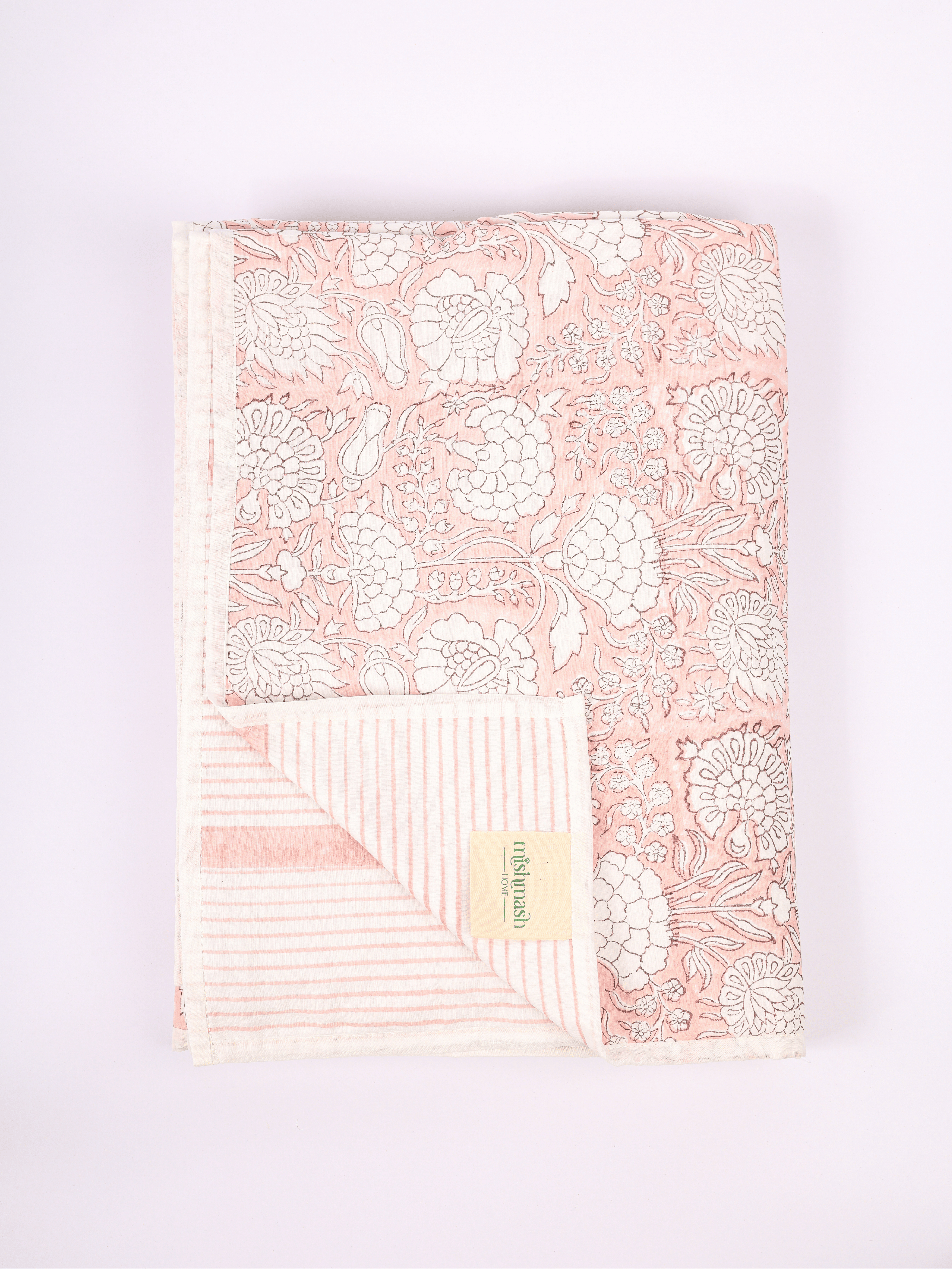 Muslin cotton dohar in peach pink and white
