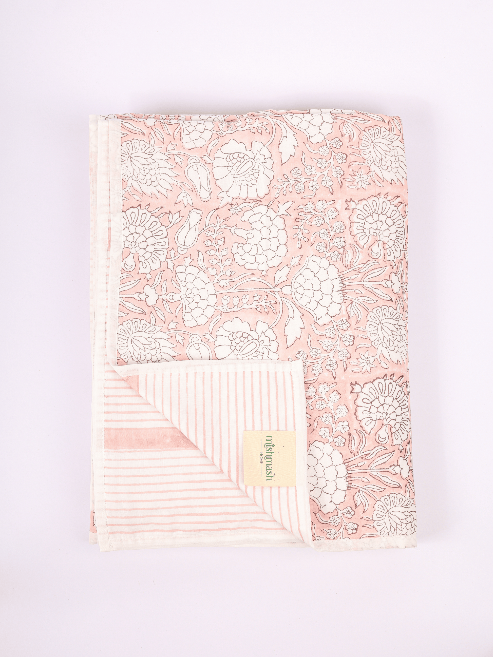 Muslin cotton dohar in peach pink and white