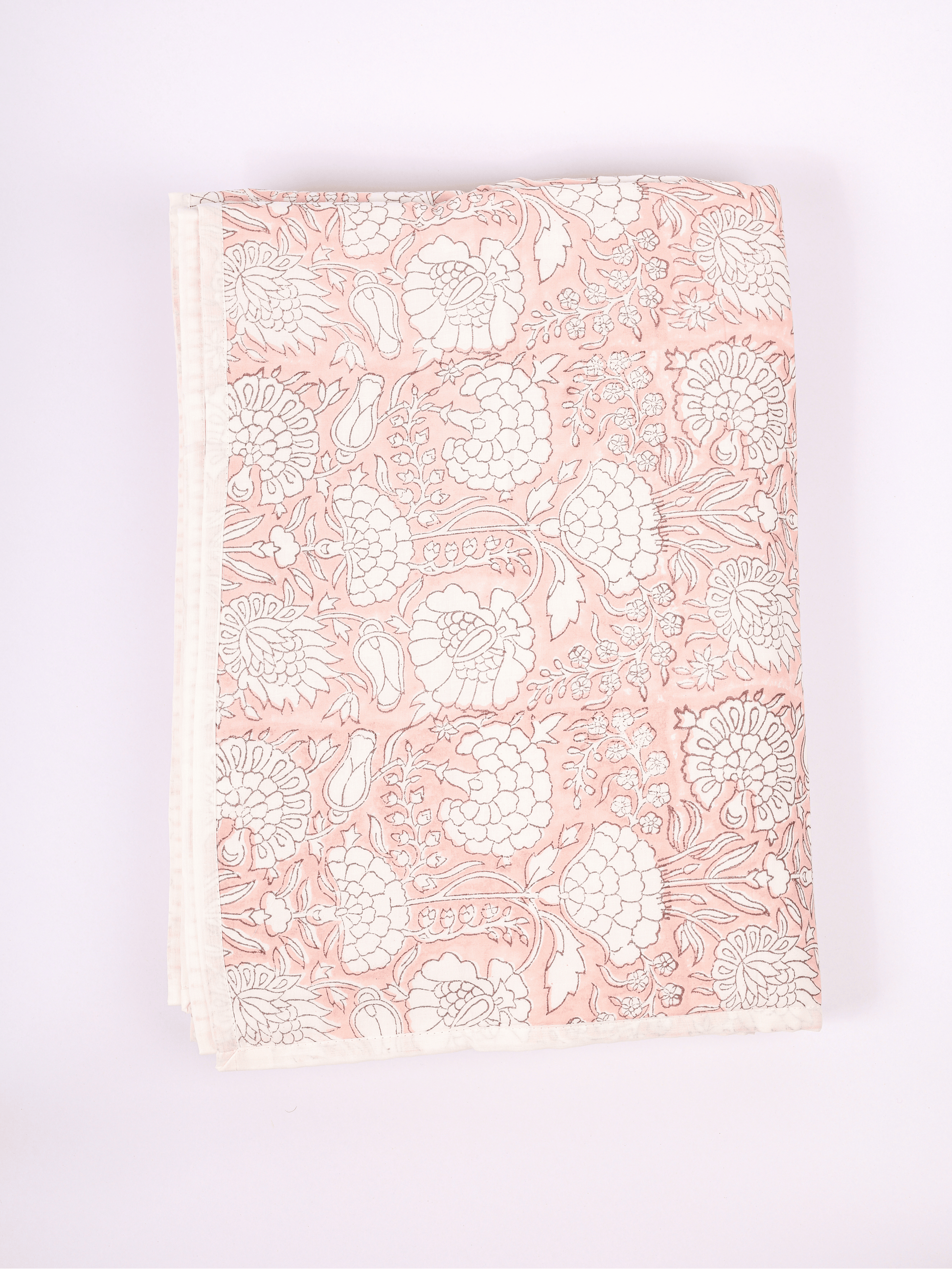 Reversible muslin dohar with peach flowers and stripes