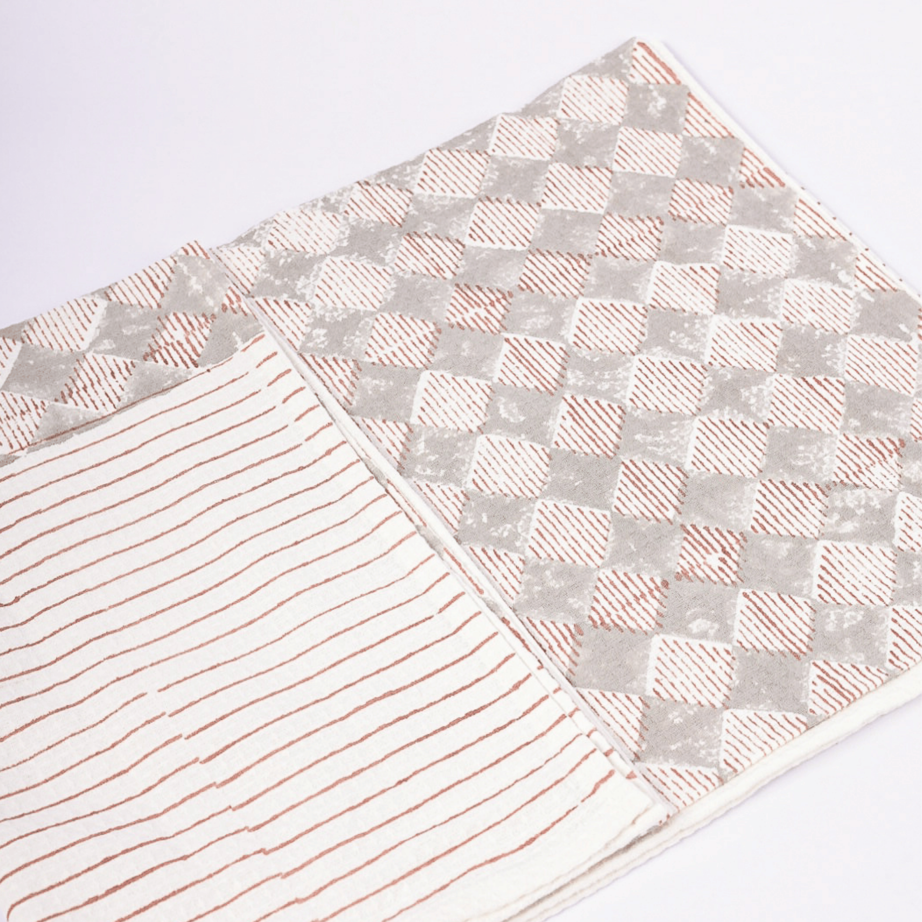 Waffle cotton bath towel with red and grey check print