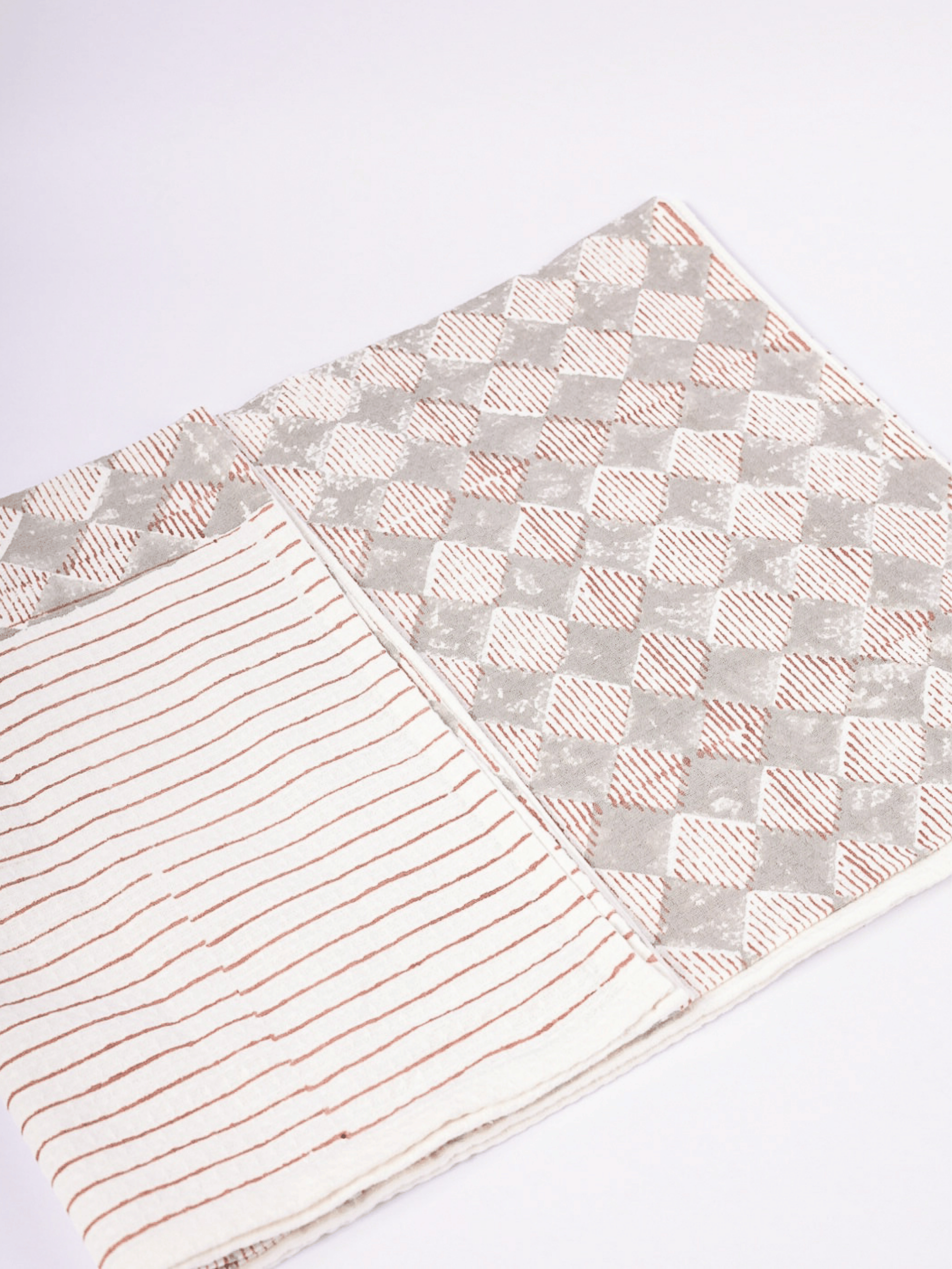 Waffle cotton bath towel with red and grey check print