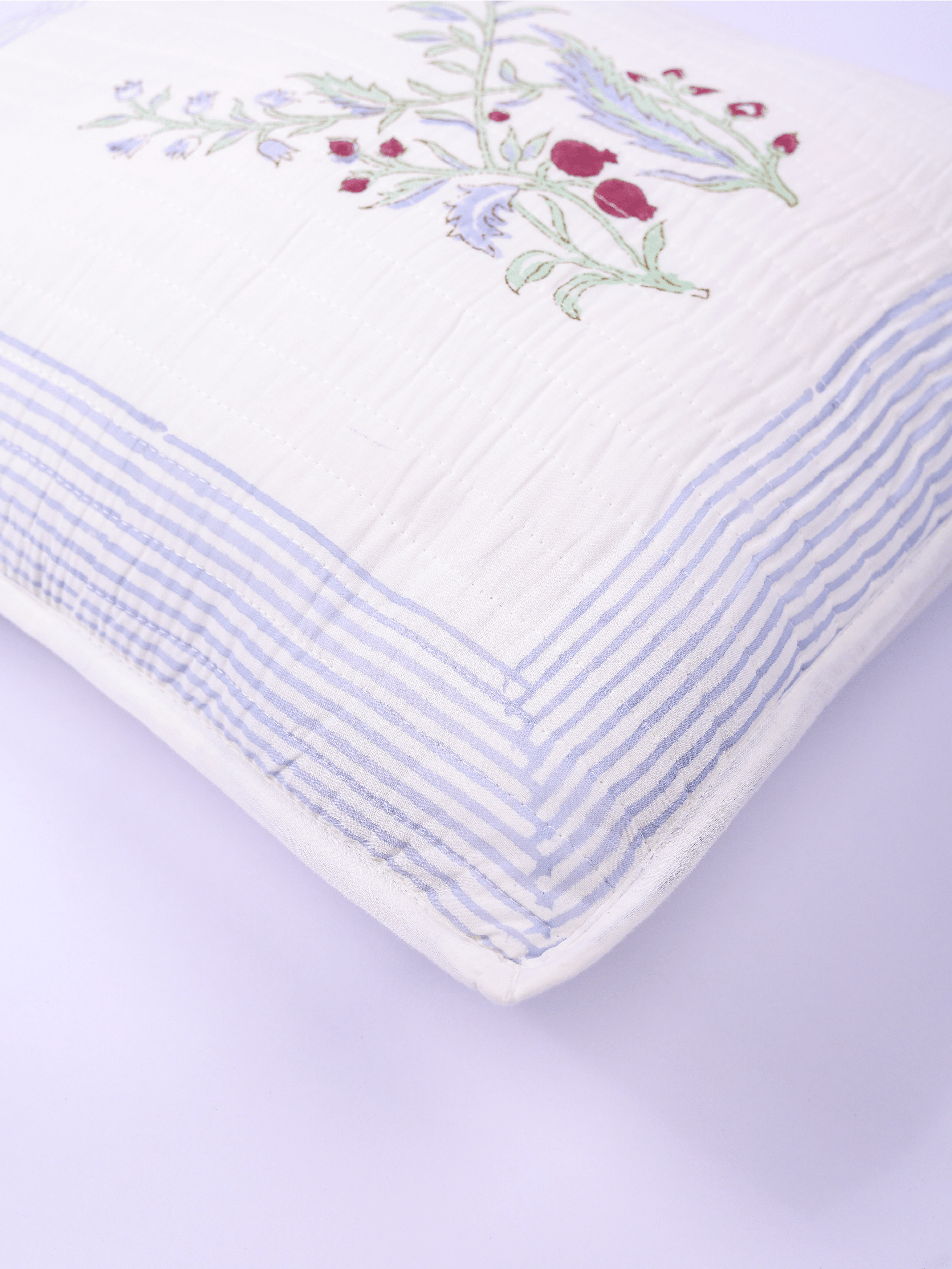 Handcrafted cotton cushion cover with pomegranate motifs