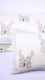 White cotton bed cover with hand block printed motifs
