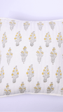 Handcrafted cotton cushion cover with yellow floral design