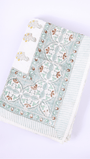 Thin cotton summer blanket with green chevron and floral print